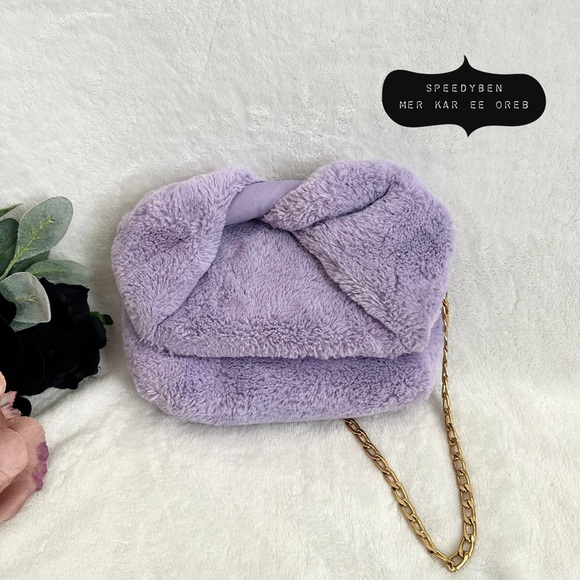 JW ANDERSON Lilac Eco Fur Midi Twister Handbag - Picture 1 of 12